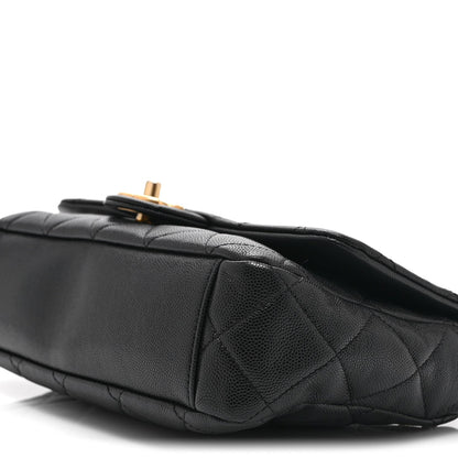 Caviar Quilted Medium Chain Flap  Black