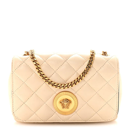 Nappa Quilted Small Medusa Chain Crossbody White