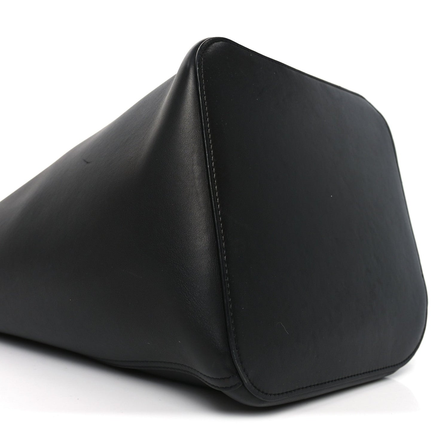Smooth Calfski Large Woven Pebble Bucket Bag Black