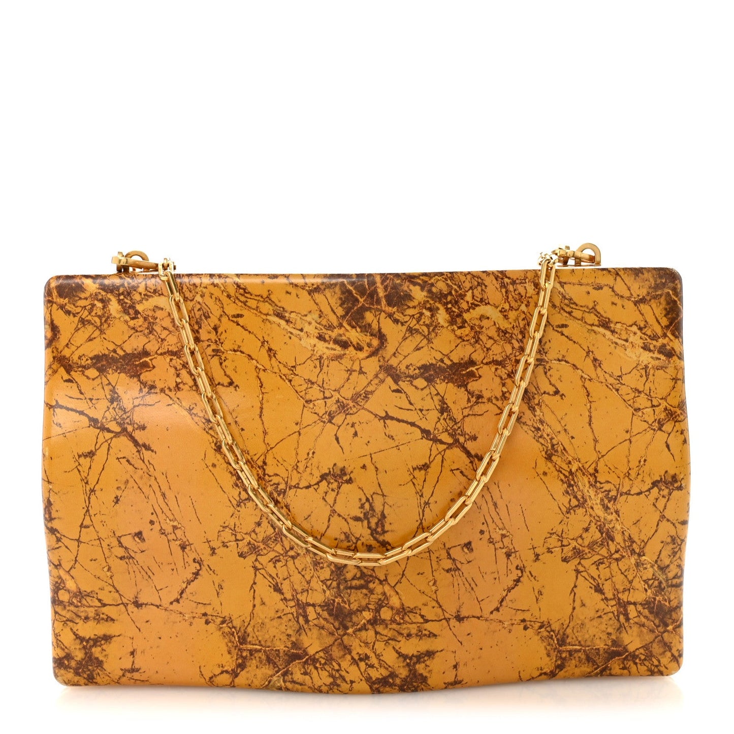 Spazzolato Calfskin Chain Clutch Gold Marble