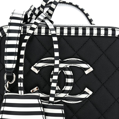 Caviar Quilted Striped Small CC Filigree Vanity Case Black White