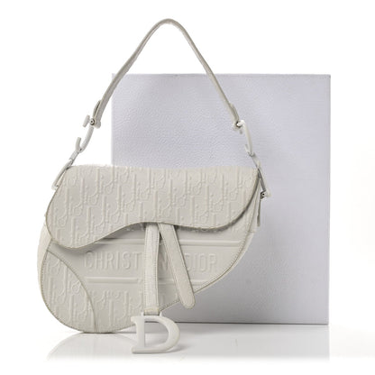 Calfskin Embossed Oblique Saddle Bag White