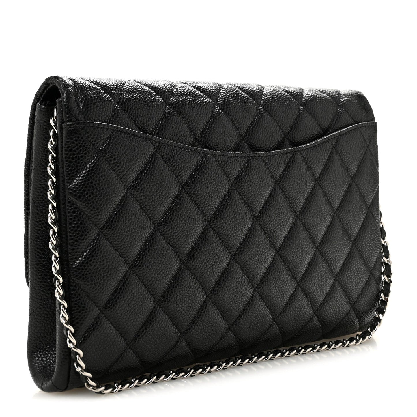 Caviar Quilted Clutch With Chain Flap Black