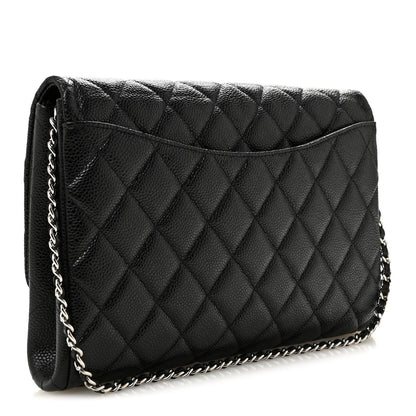 Caviar Quilted Clutch With Chain Flap Black