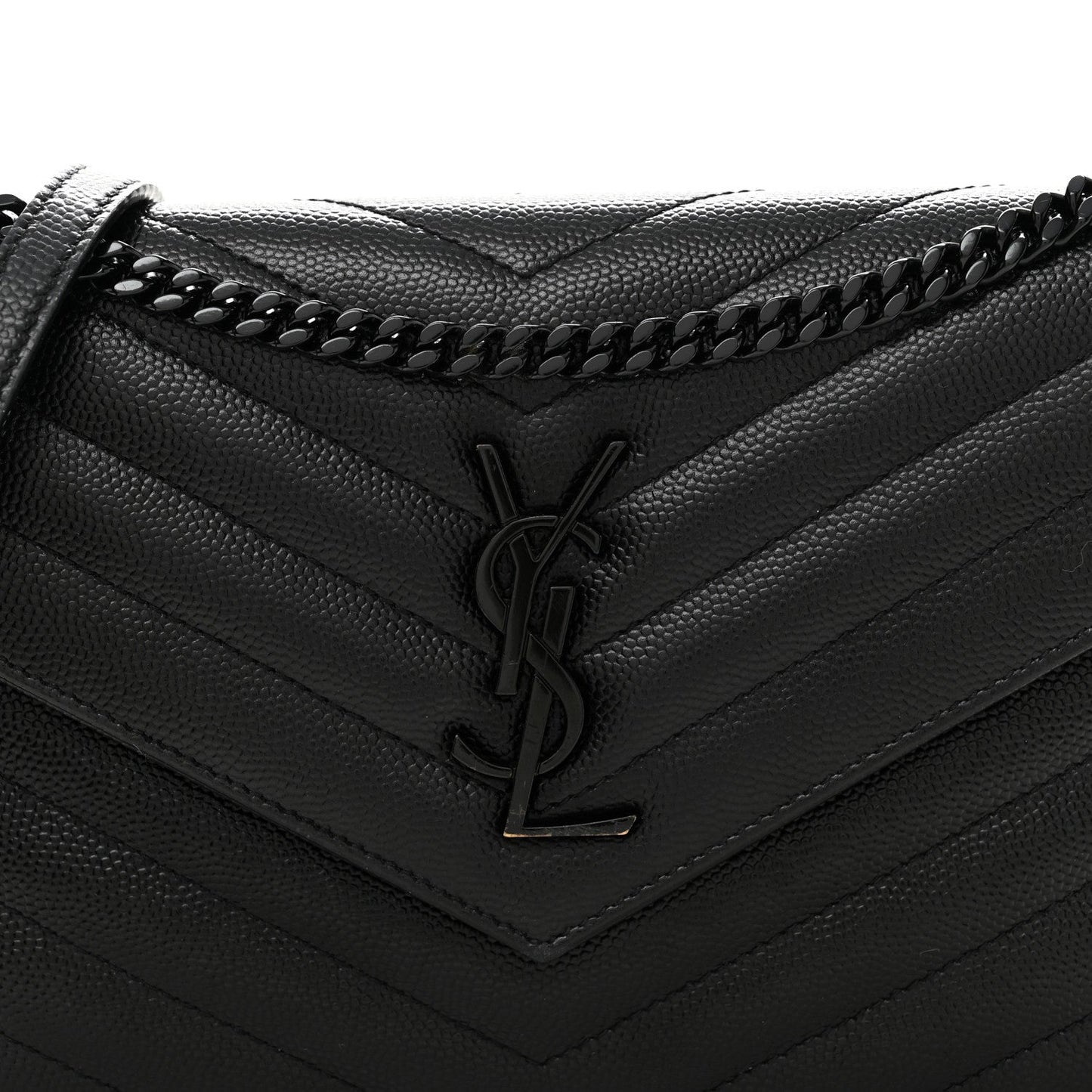 Grain De Poudre Matelasse Chevron Monogram Monochrome Envelope Chain Wallet Black