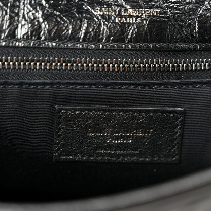 Crinkled Calfskin Matelasse Monogram Medium Niki Chain Satchel Black