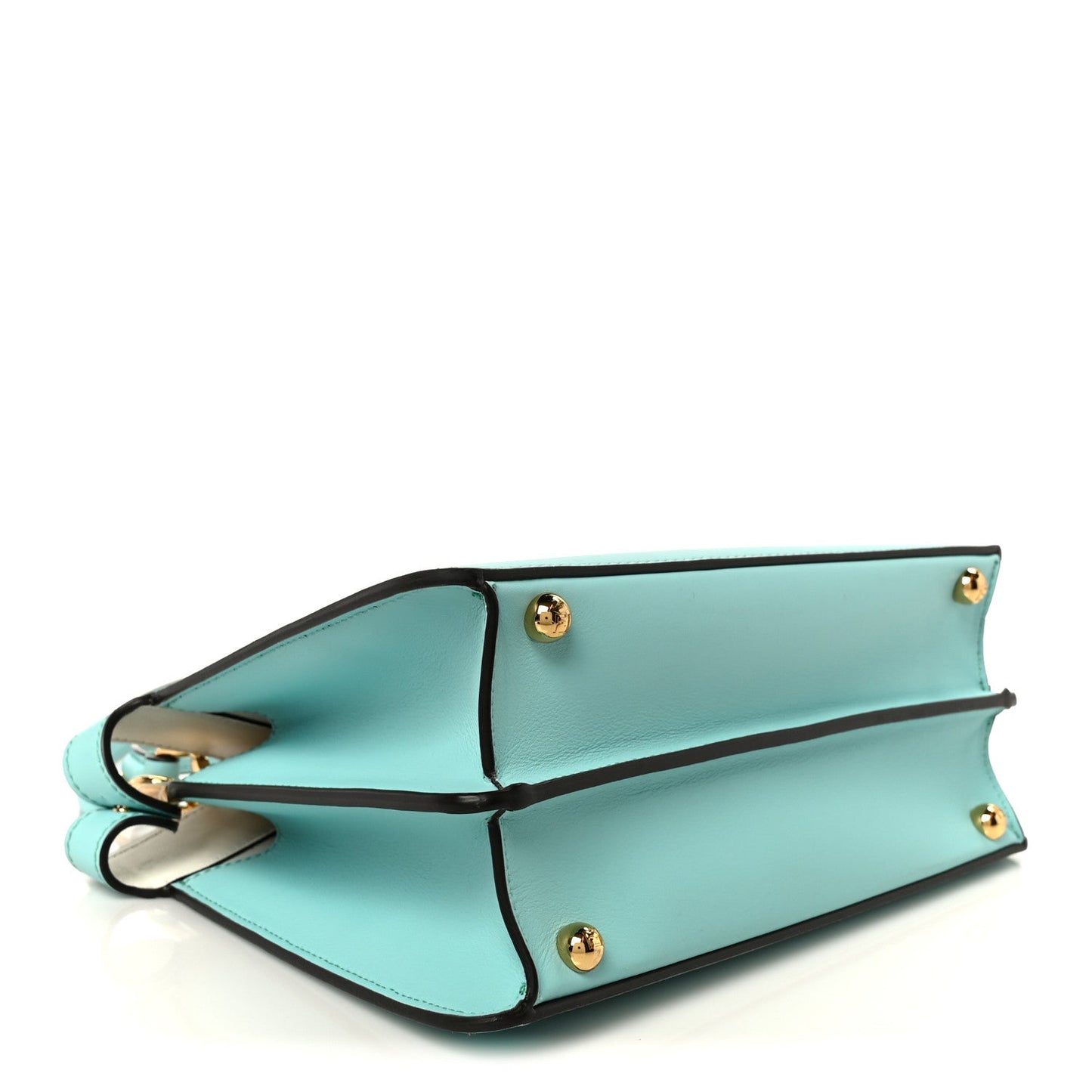 Vitello Seta Shiny Nappa Small Peekaboo I SEE U Satchel Spring Turquoise White