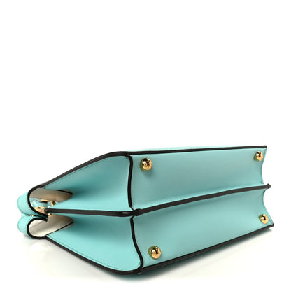 Vitello Seta Shiny Nappa Small Peekaboo I SEE U Satchel Spring Turquoise White