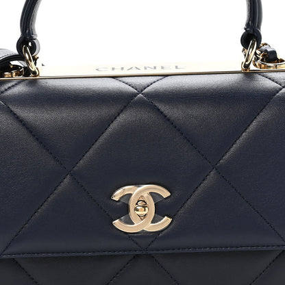Lambskin Quilted Medium Trendy CC Flap Dual Handle Bag Blue