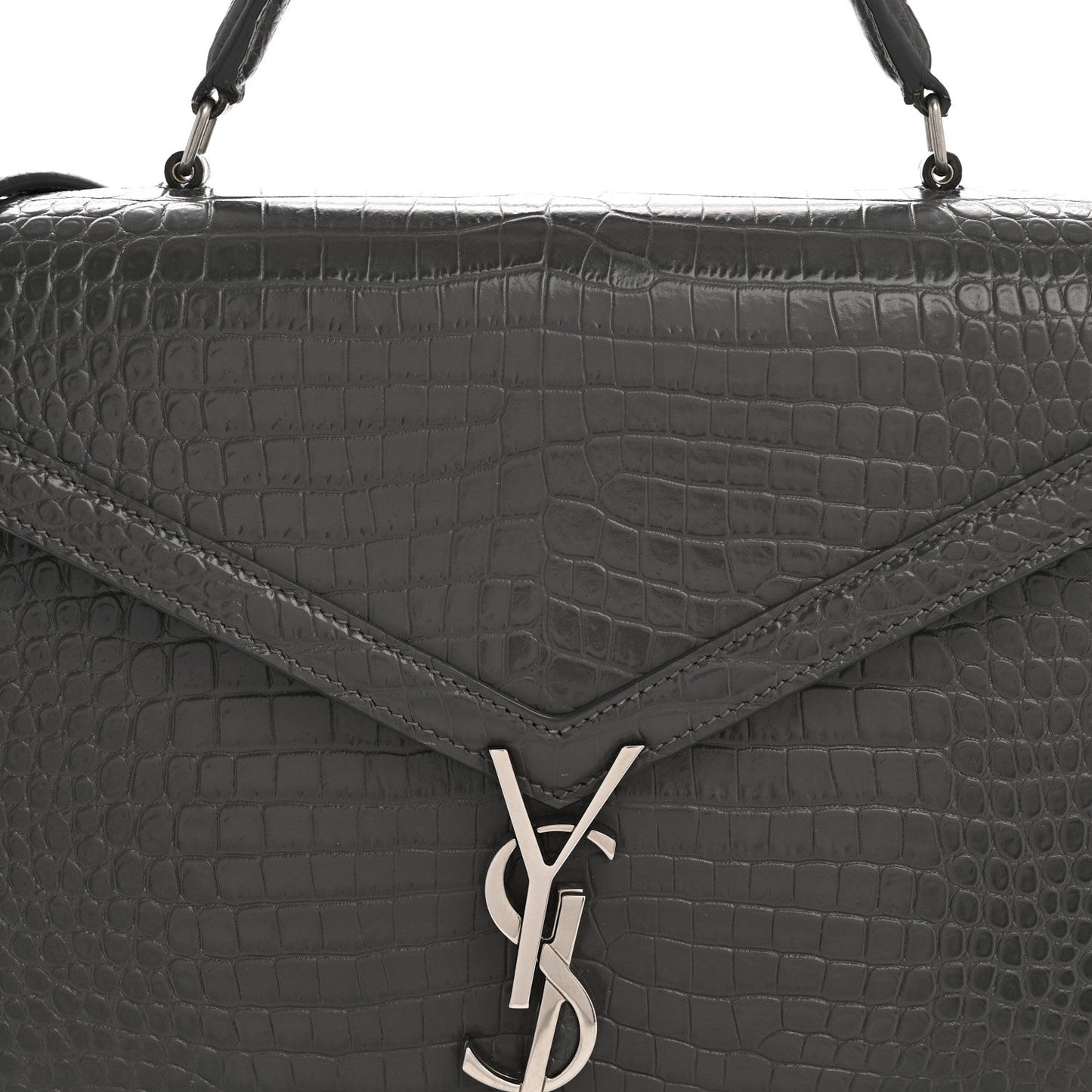 Calfskin Crocodile Embossed Medium Classic Monogram Cassandra Top Handle Fog