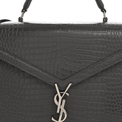 Calfskin Crocodile Embossed Medium Classic Monogram Cassandra Top Handle Fog