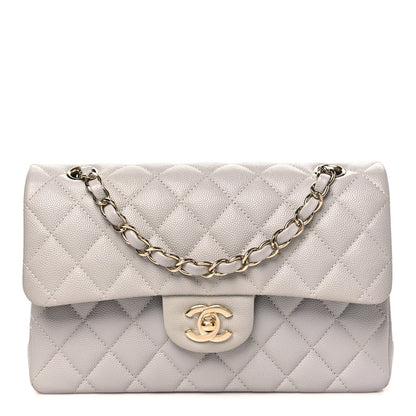 Caviar Quilted Small Double Flap Grey