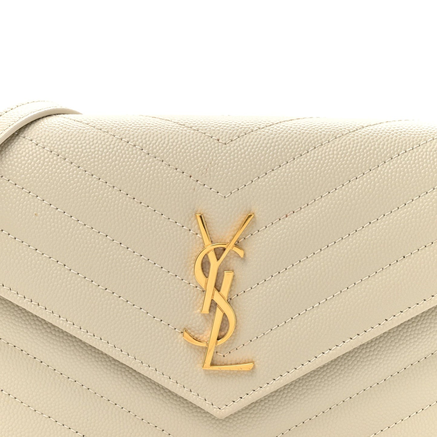 Grain De Poudre Matelasse Chevron Monogram Envelope Chain Wallet Crema Soft