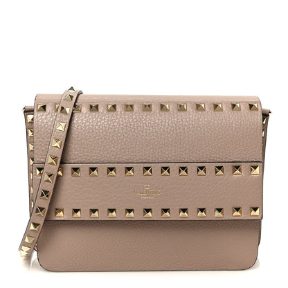 Pebbled Calfskin Rockstud Side Slip Crossbody  Poudre