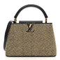Raffia Calfskin Capucines MM Black Ecru