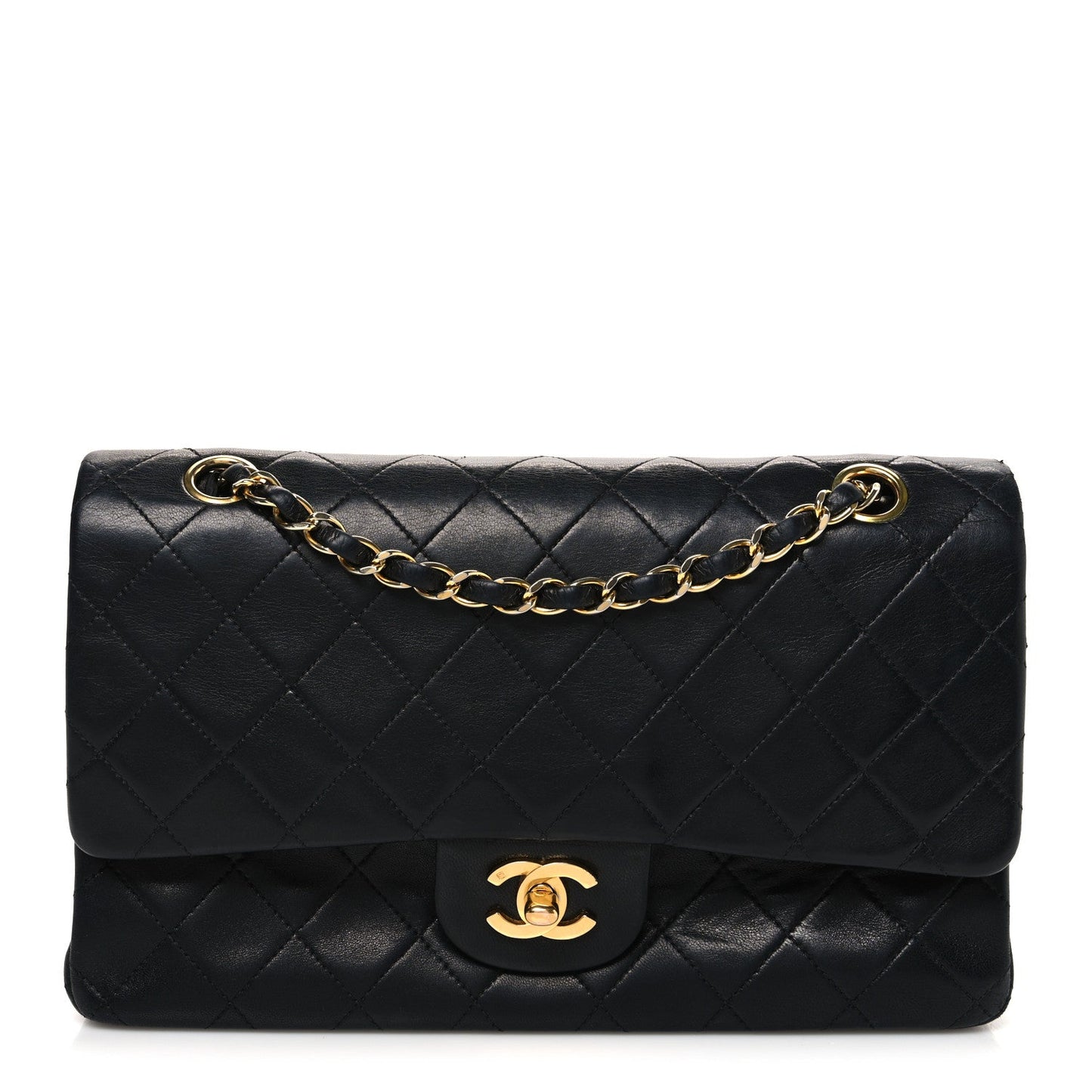 Lambskin Quilted Medium Double Flap Black