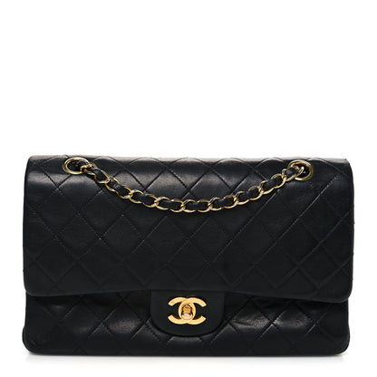 Lambskin Quilted Medium Double Flap Black