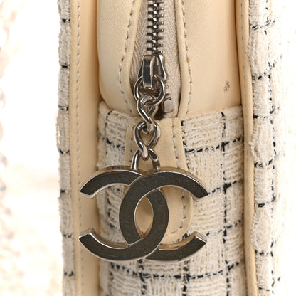 Tweed Resin Small Zipped Shopping Bag White Black