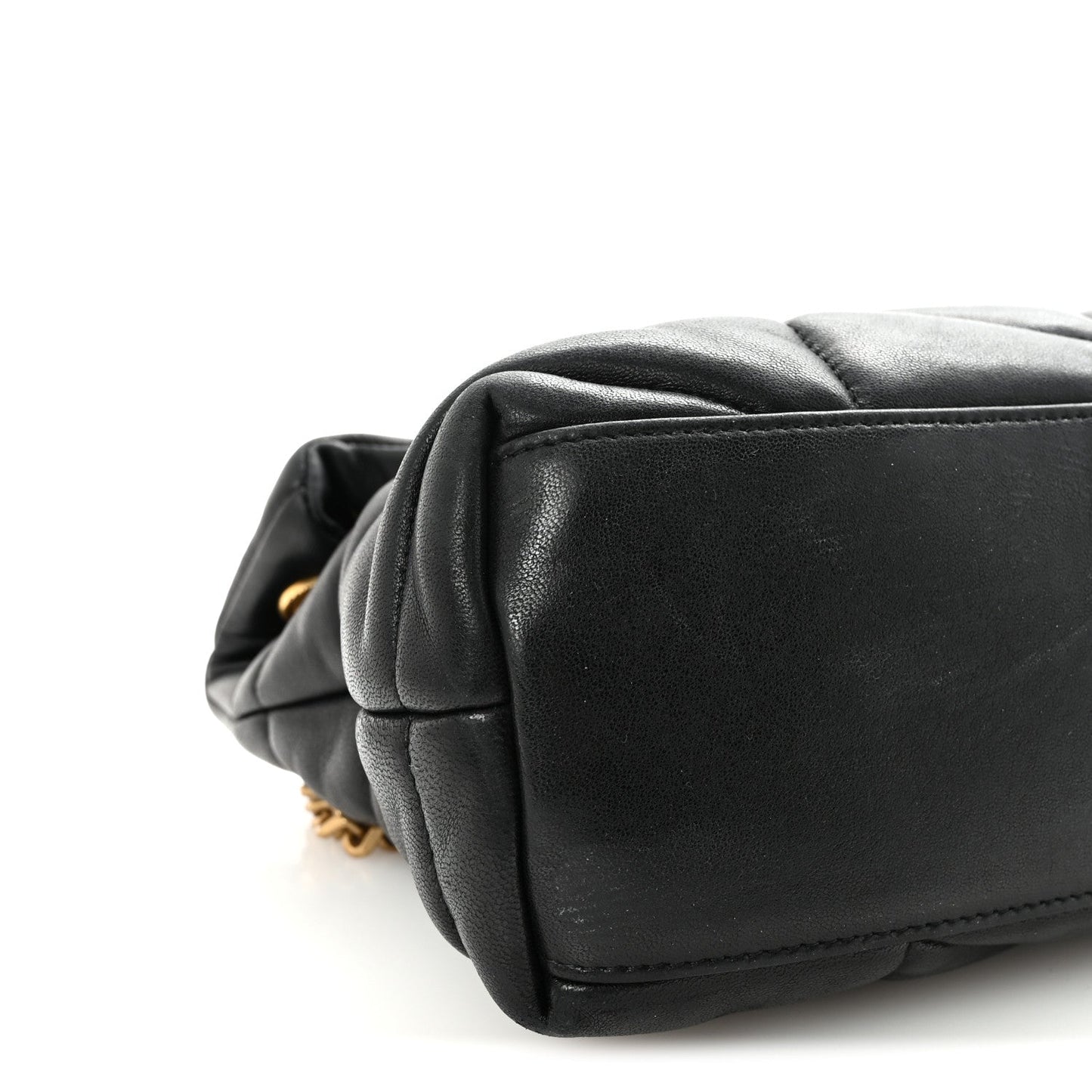 Lambskin Quilted Small Loulou Puffer Monogram Chain Satchel Black