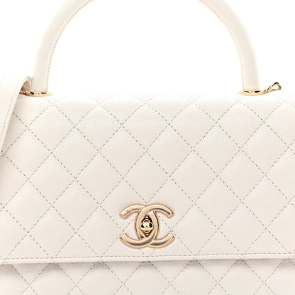 Caviar Quilted Small Coco Handle Flap White
