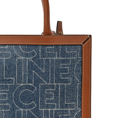Denim All Over Print Small Vertical Cabas Navy Tan