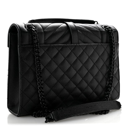 Grain De Poudre Textured Mixed Matelasse Triquilt Medium Monogram Monochrome Satchel Black