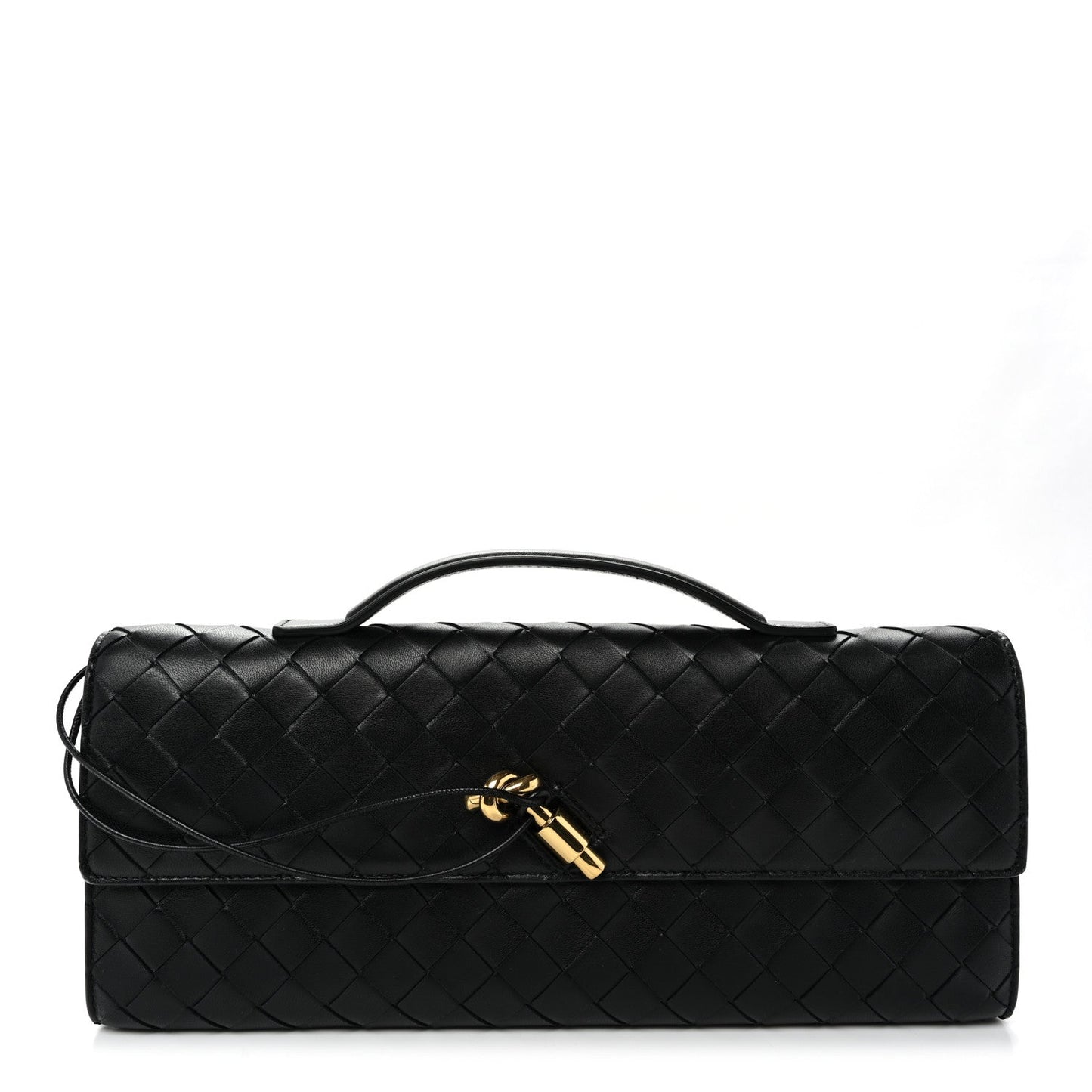 Nappa Intrecciato Long Andiamo Top Handle Clutch Black