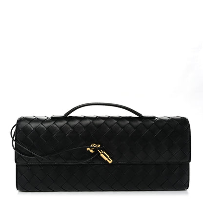 Nappa Intrecciato Long Andiamo Top Handle Clutch Black