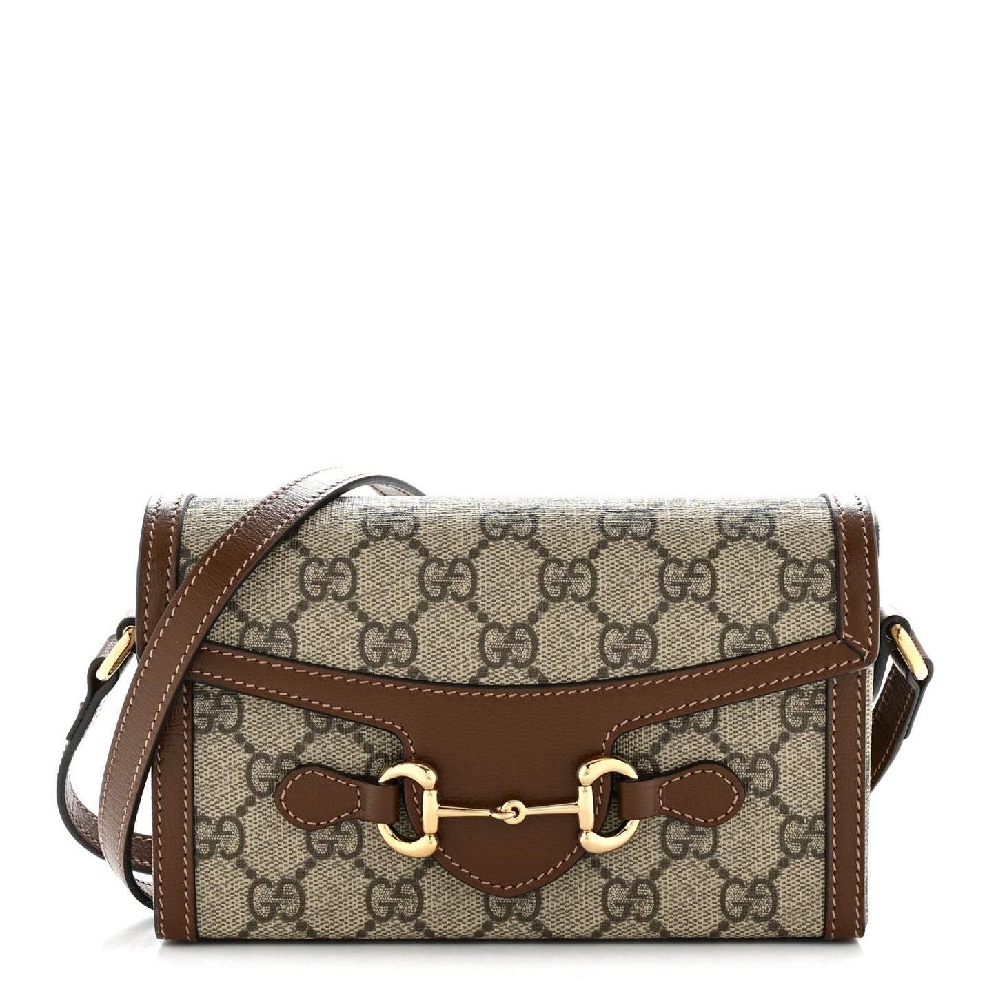 GG Supreme Monogram Mini Horsebit 1955 Shoulder Bag Beige Brown Sugar