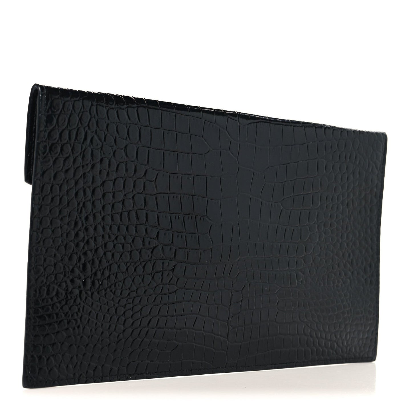 Calfskin Crocodile Embossed Uptown Monogram Pouch Black