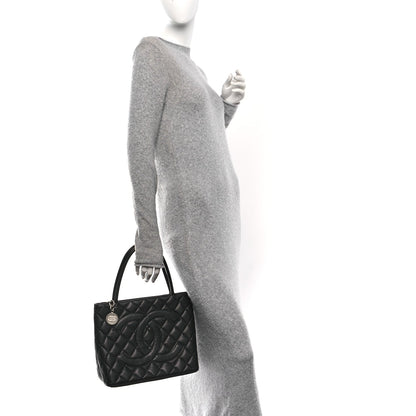 Caviar Quilted Medallion Tote Black