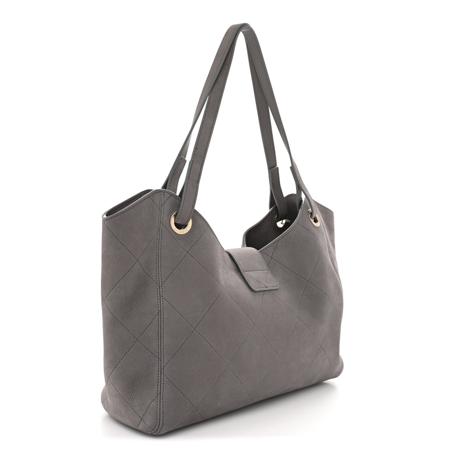 Grained Nubuck Caviar Quilted Large Shopping Bag Grey