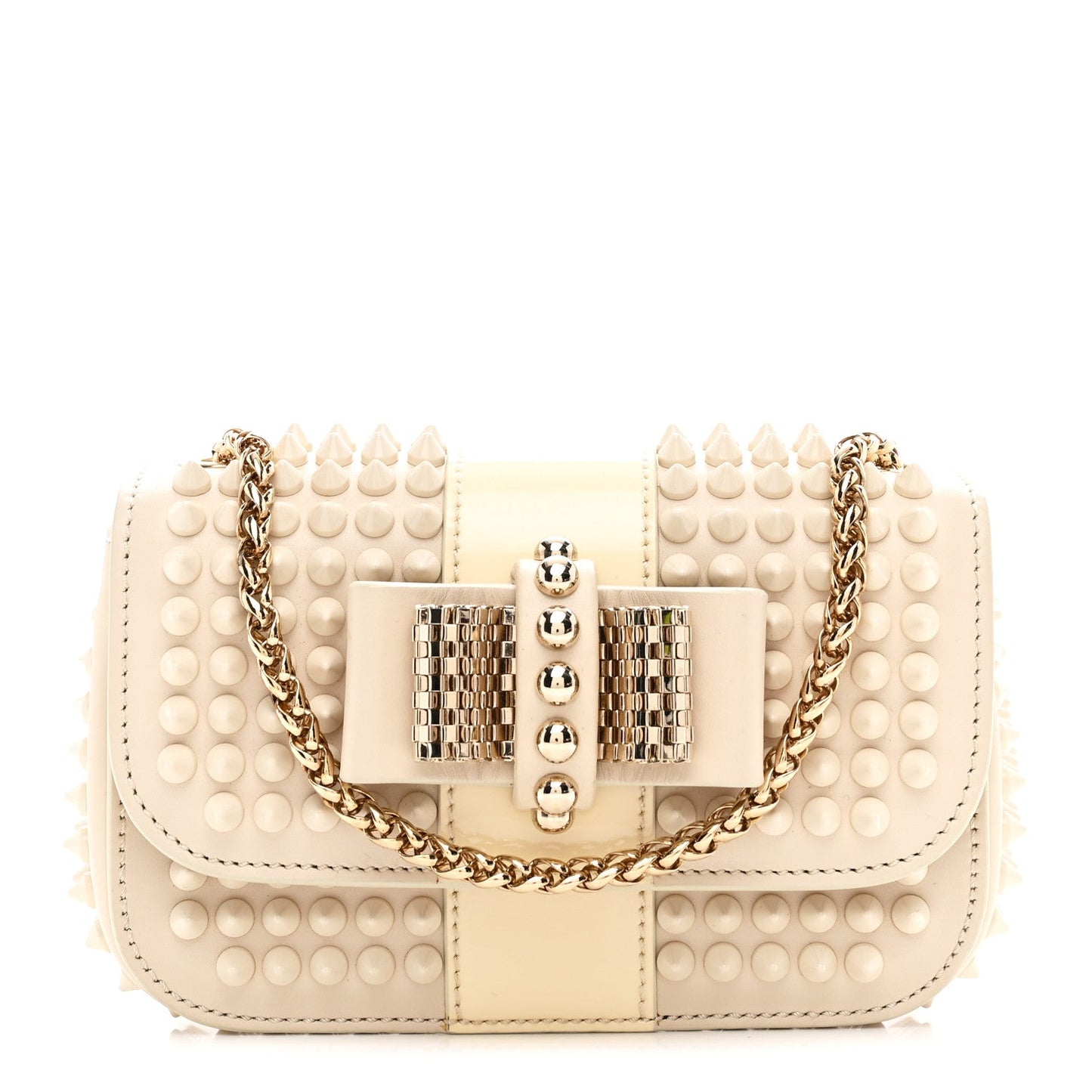 Calfskin Spikes Sweety Charity Shoulder Bag Beige