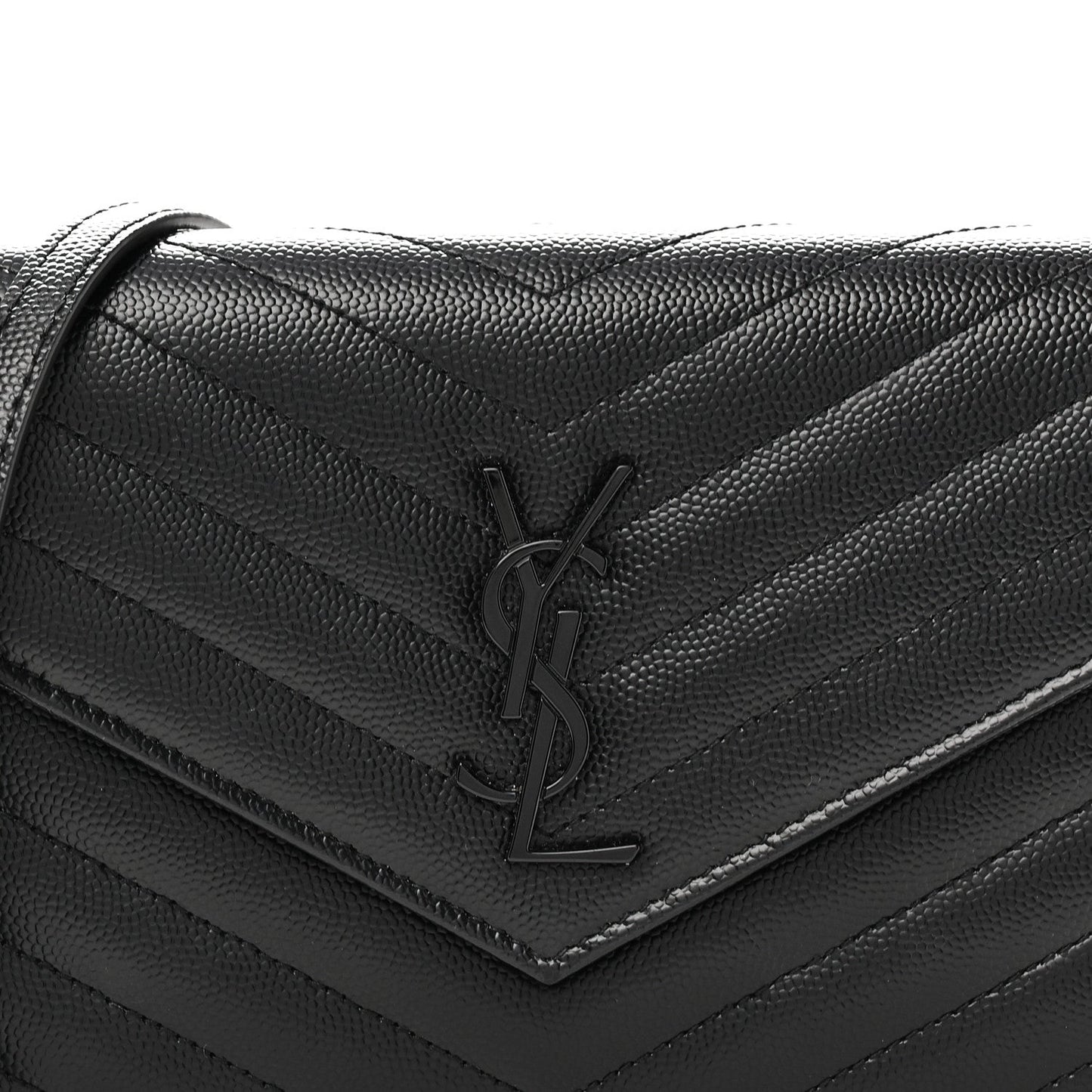 Grain De Poudre Matelasse Chevron Monogram Monochrome Envelope Chain Wallet Black