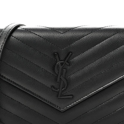 Grain De Poudre Matelasse Chevron Monogram Monochrome Envelope Chain Wallet Black