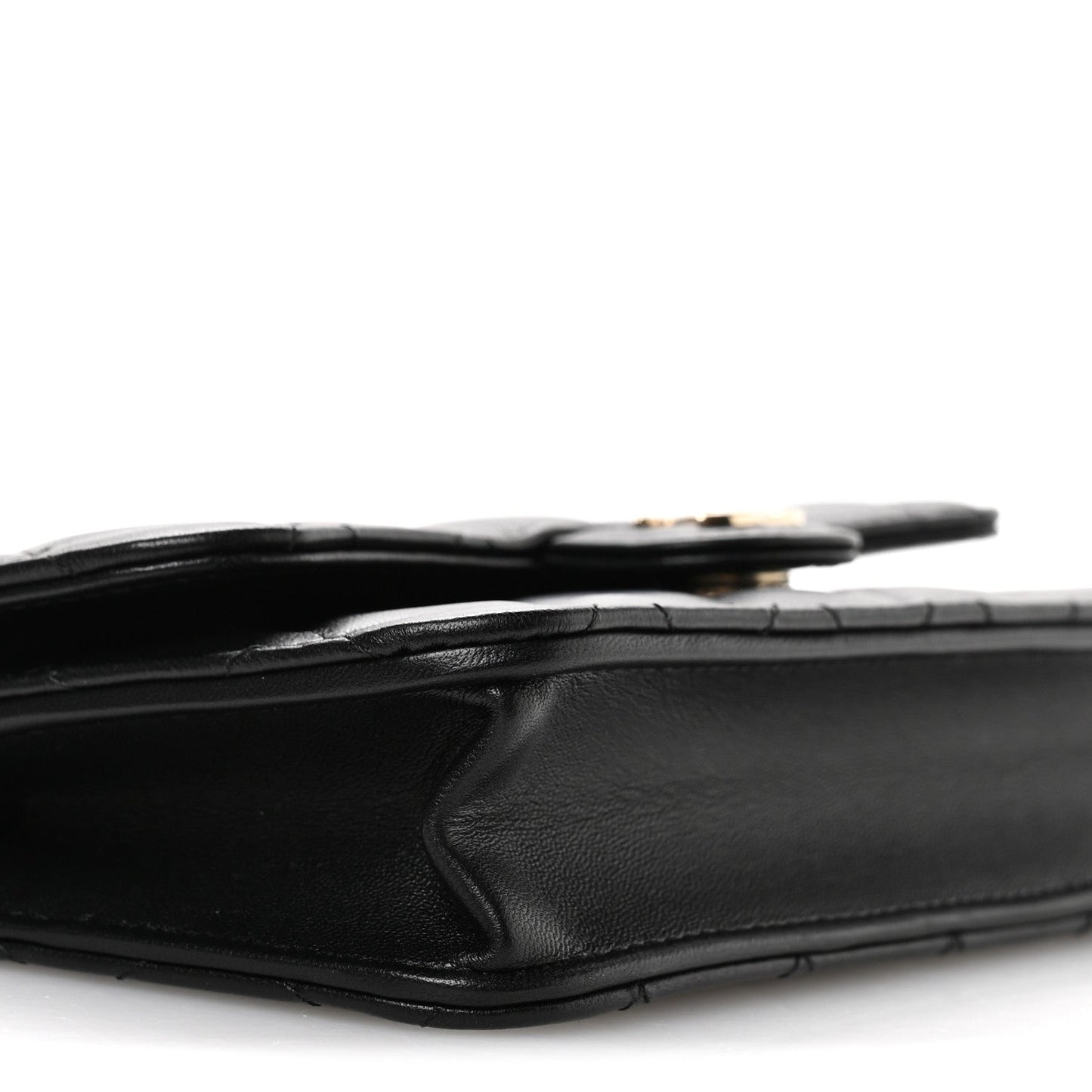 Lambskin Quilted Flap Phone Holder With Chain Black