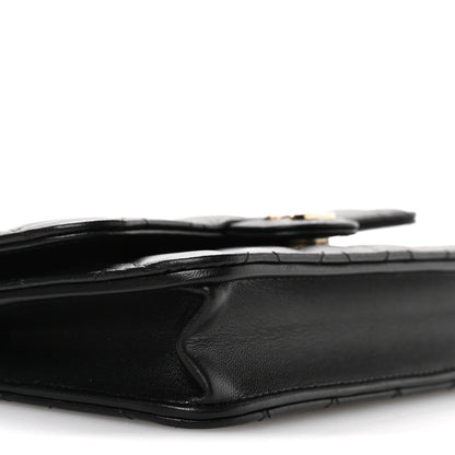 Lambskin Quilted Flap Phone Holder With Chain Black