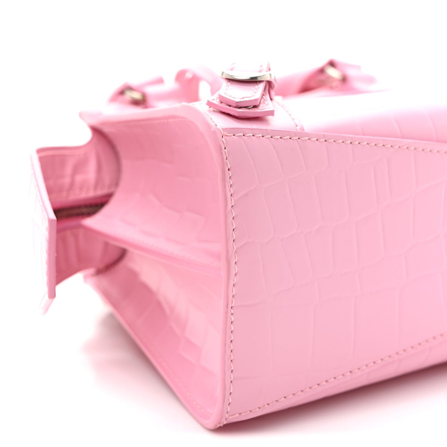 Semi Shiny Calfskin Crocodile Embossed Neo Classic Silver Hardware Mini City Pink