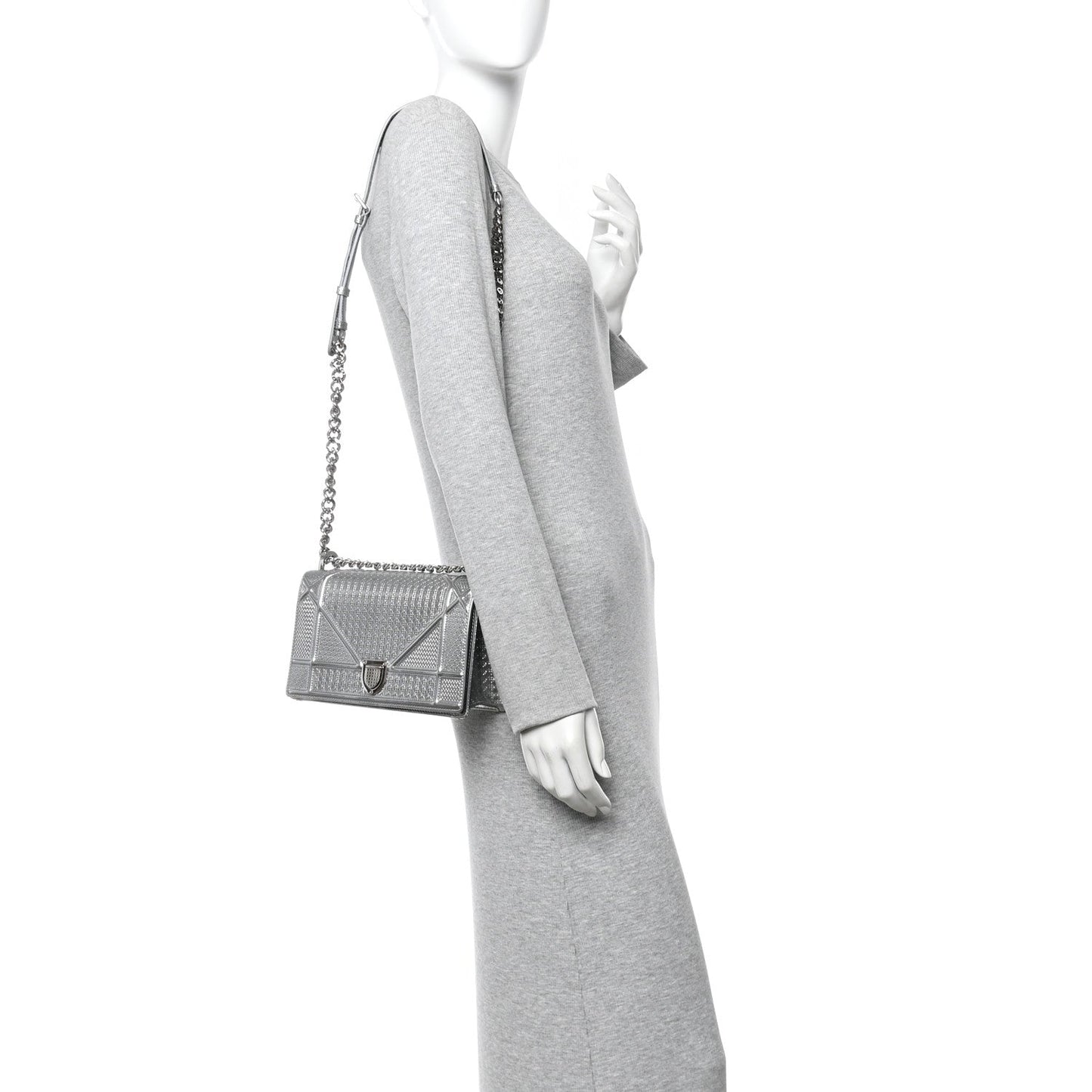 Metallic Patent Micro-Cannage Small Diorama Flap Bag Silver