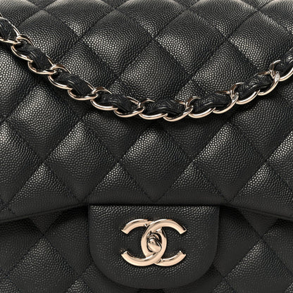 Caviar Quilted Jumbo Double Flap Navy Blue
