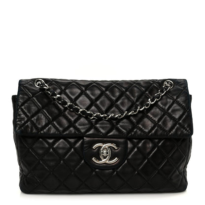Washed Lambskin Quilted Maxi Single Flap Black