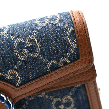 New Denim GG Monogram Dollar Calfskin Enamel Super Mini Dionysus Shoulder Bag Blue Tea Cuir Epilog Electric Blue