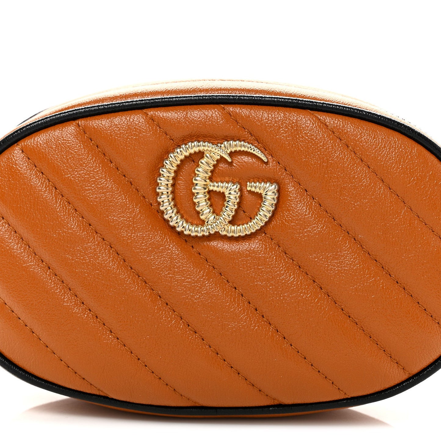 Vintage Effect Calfskin Matelasse Diagonal Torchon GG Marmont Belt Bag 95 38 Cognac