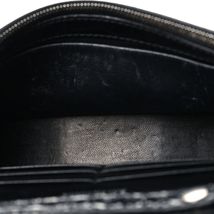 Shiny Calfskin Monochrome Crocodile Embossed Hourglass Chain Bag Black