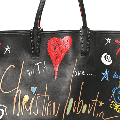 Calfskin Loubitag Spikes East West Cabata Tote Black