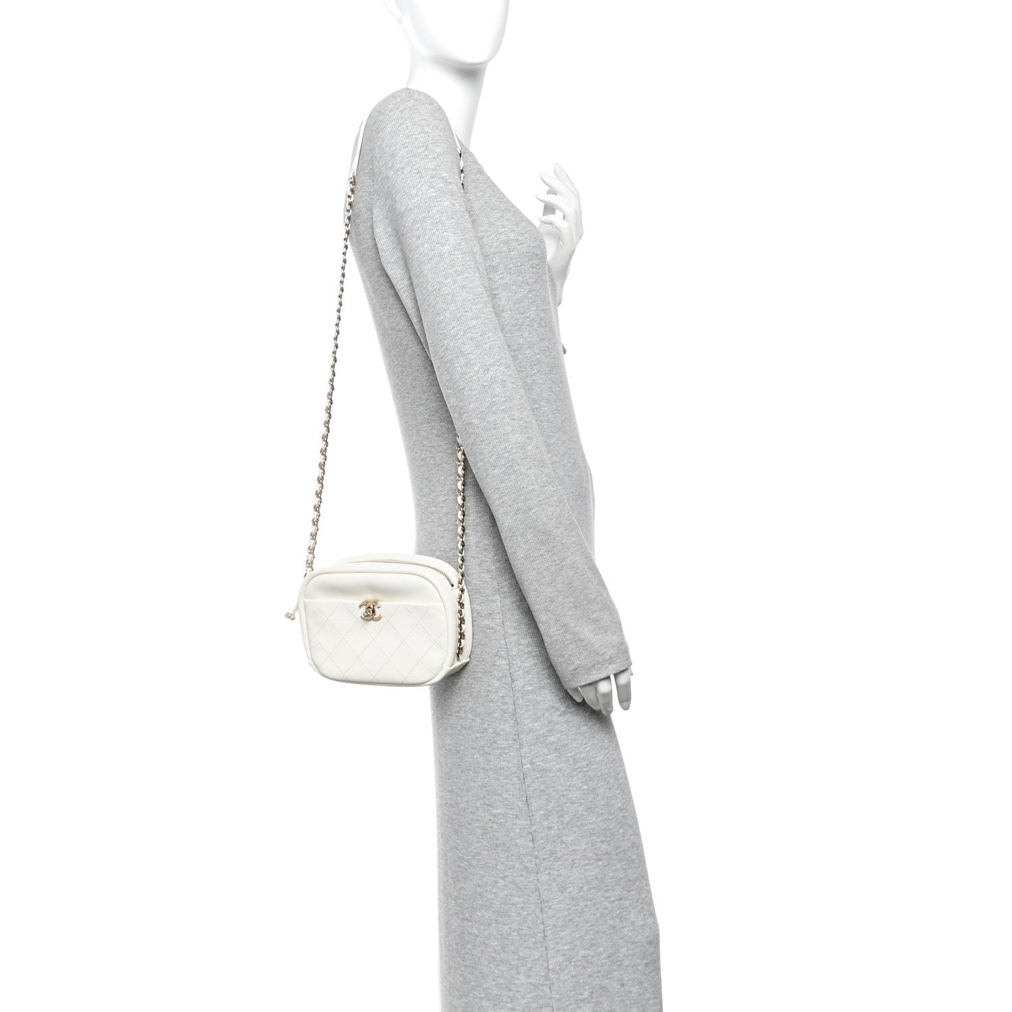 Goatskin Quilted Small Casual Trip Camera Case White