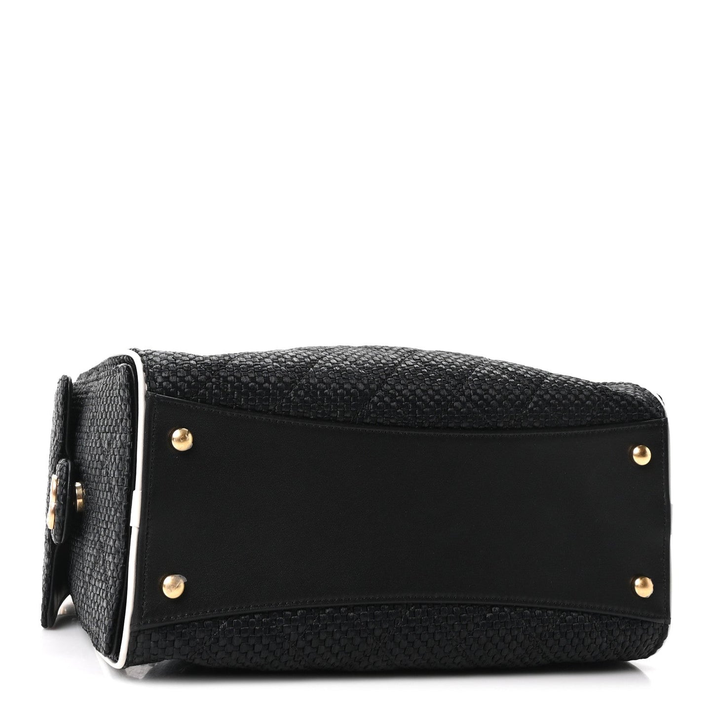 Braided Raffia Calfskin Quilted Small Chanel 25 Handbag Black White