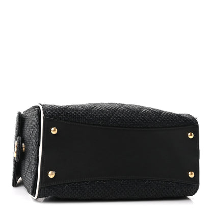 Braided Raffia Calfskin Quilted Small Chanel 25 Handbag Black White