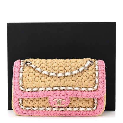 Raffia Chain Venice Beach Flap Bag Beige Pink