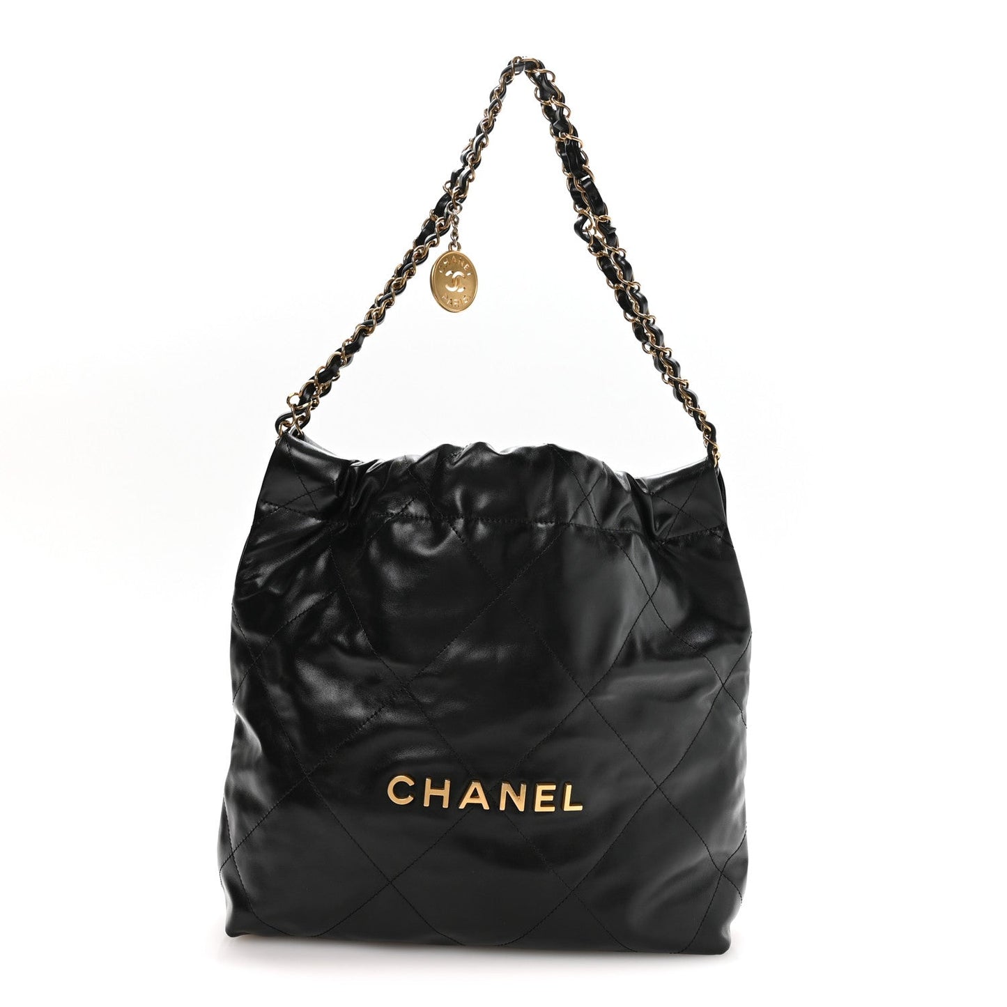 Shiny Calfskin Quilted Small Chanel 22 Black